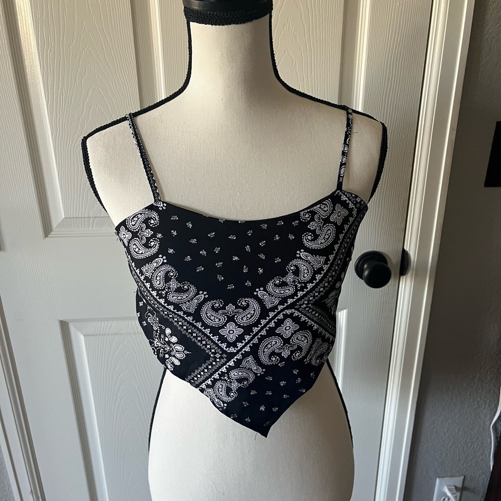 SHEIN Black and White Asymmetrical Camisole with Tie Front
